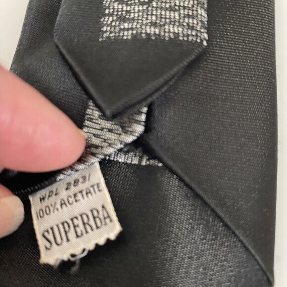 Vintage Superba Black Silver Gray Skinny Tie‎ Necktie 2.5" Rockabilly 1950'-60's - Picture 15 of 16